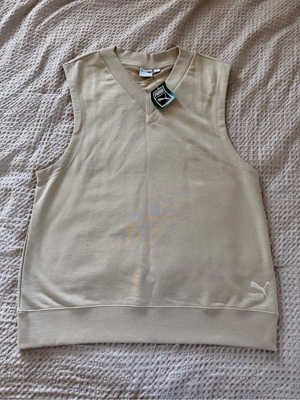 Puma Men’s V-Neck Sleeveless Sweater Vest in Beige